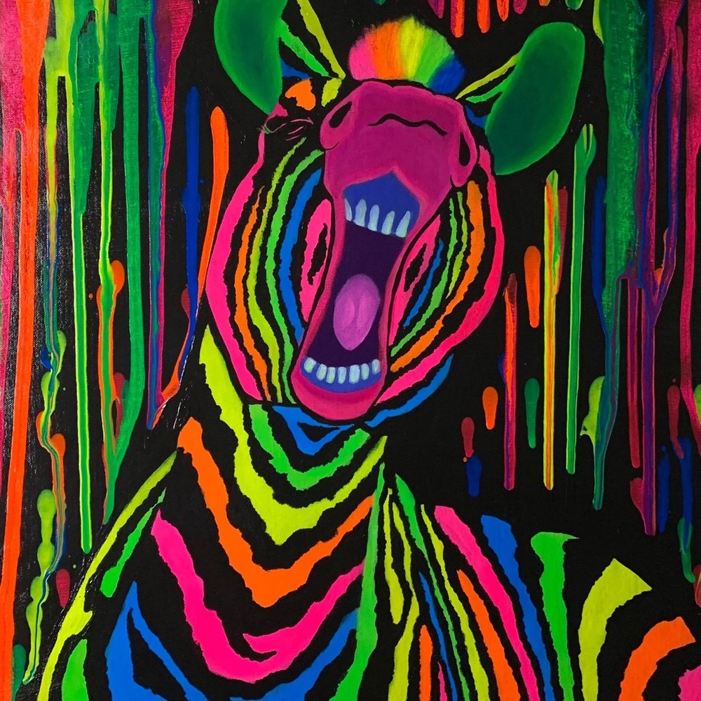 Rainbow zebra blacklight responsive painting SOLD